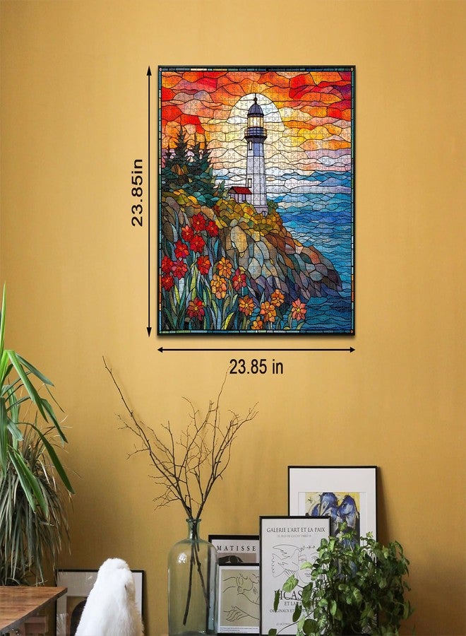 PICKFORU Stained Glass Lighthouse Puzzles for Adults 1000 Piece, Mosaic Beach Puzzle Hard, Impossible Difficult Challenging Puzzles, Lighthouse Scenic Jigsaw Puzzles - Image 4